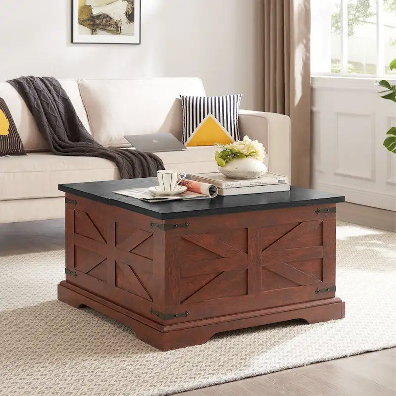 Coffee Table,Square Wood Table with Hidden Storage Barn design Center Table Rustic Cocktail Table with Hinged Lift Top