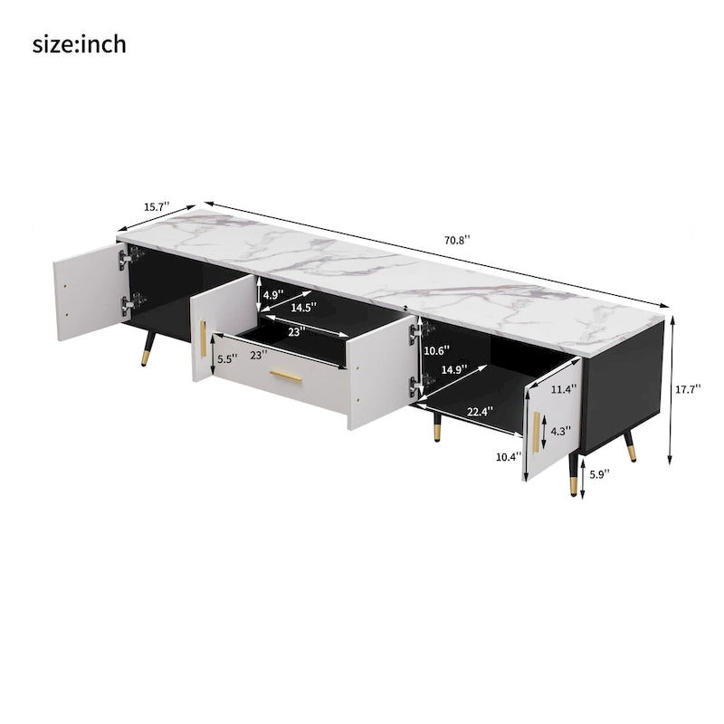 71 Modern TV Stand with 2 Cabinets& Open Compartments, Entertainment Center for TVs up to 80, Television Console