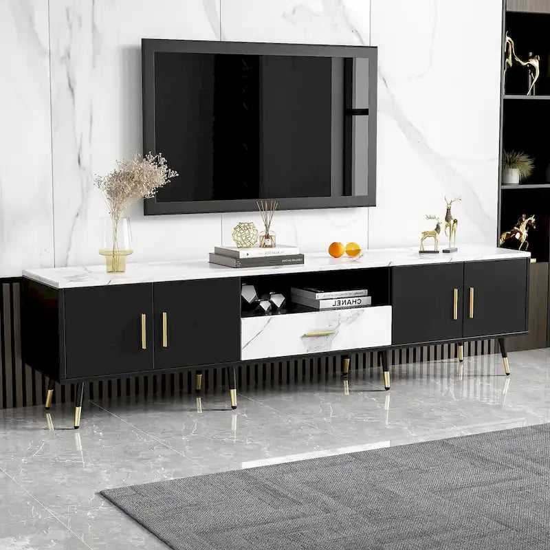 71 Modern TV Stand with 2 Cabinets& Open Compartments, Entertainment Center for TVs up to 80, Television Console