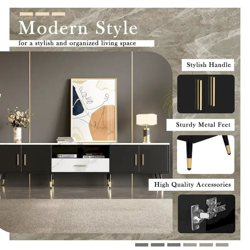 71 Modern TV Stand with 2 Cabinets& Open Compartments, Entertainment Center for TVs up to 80, Television Console