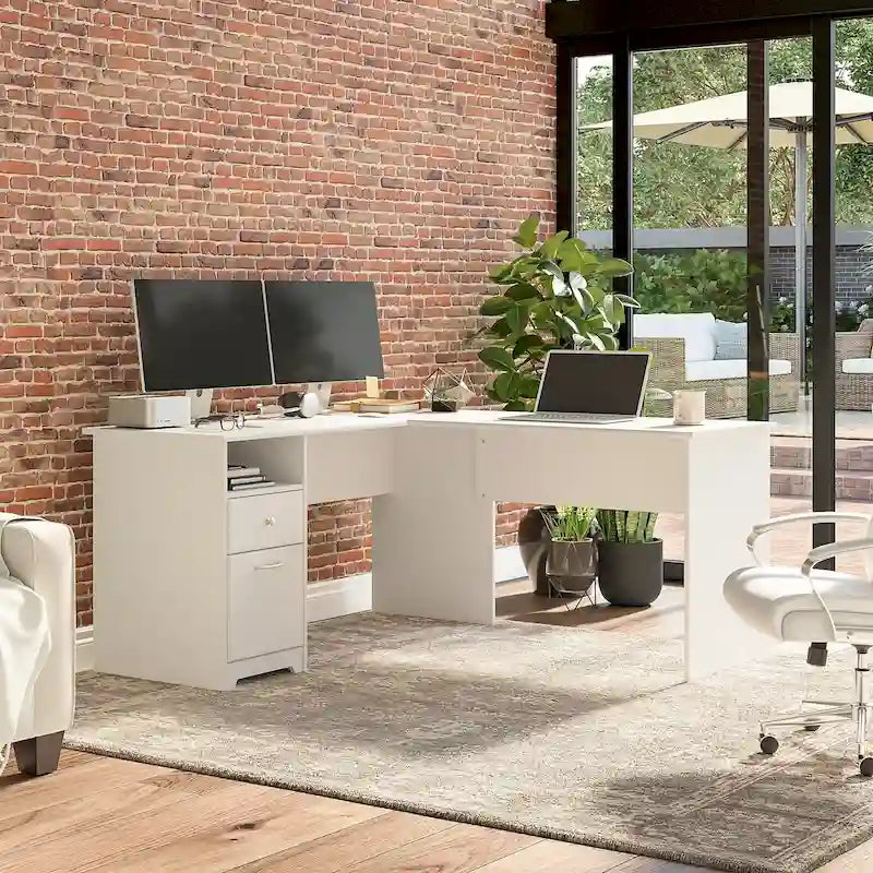 Cabot 60W L-Desk with Hutch and Drawers by Bush Furniture