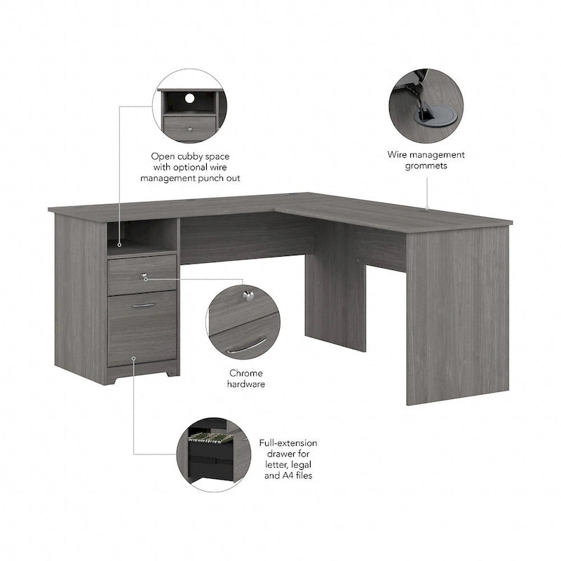 Cabot 60W L-Desk with Hutch and Drawers by Bush Furniture