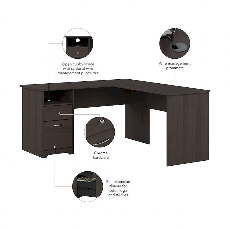 Cabot 60W L-Desk with Hutch and Drawers by Bush Furniture