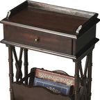 HomeRoots 24 Black Solid and Manufactured Wood End Table With Drawer And Shelf With Magazine Holder - 24