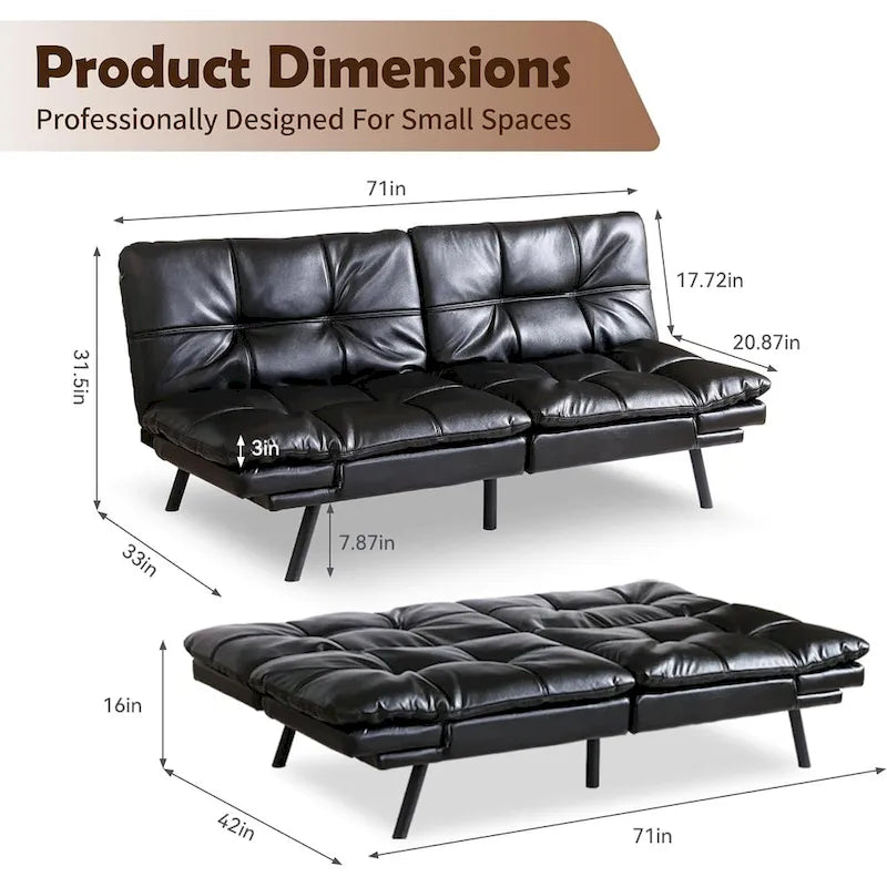 Faux Leather Sofa Memory Foam Loveseat Convertible Couch Bed