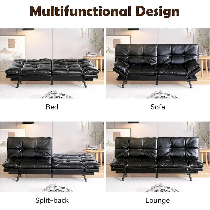 Faux Leather Sofa Memory Foam Loveseat Convertible Couch Bed
