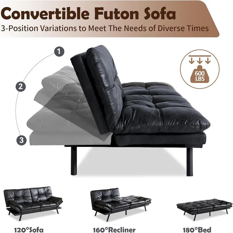 Faux Leather Sofa Memory Foam Loveseat Convertible Couch Bed