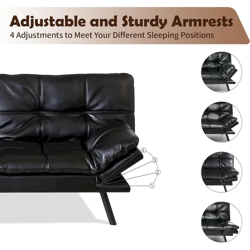Faux Leather Sofa Memory Foam Loveseat Convertible Couch Bed