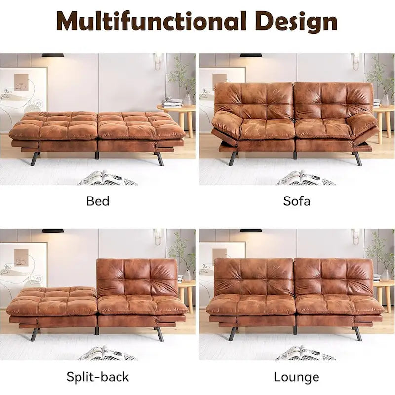 Faux Leather Sofa Memory Foam Loveseat Convertible Couch Bed