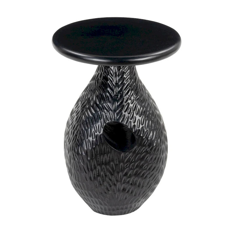 HomeRoots 20 Black Solid Wood Round Pedestal End Table - 15' X '20.1' X '15