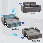 Transformable Chenille Fabric Sofa Bed with Adjustable Tufted Backrest, USB Ports, and Ample Storag