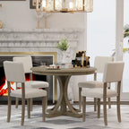 5-Piece Retro Round Dining Table Set Farmhouse Kitchen Dining Table Sets with Curved Trestle Table Legs for Dining Room
