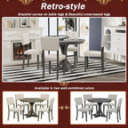 5-Piece Retro Round Dining Table Set Farmhouse Kitchen Dining Table Sets with Curved Trestle Table Legs for Dining Room