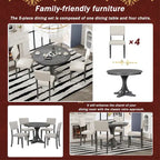 5-Piece Retro Round Dining Table Set Farmhouse Kitchen Dining Table Sets with Curved Trestle Table Legs for Dining Room