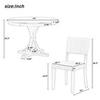 5-Piece Retro Round Dining Table Set Farmhouse Kitchen Dining Table Sets with Curved Trestle Table Legs for Dining Room