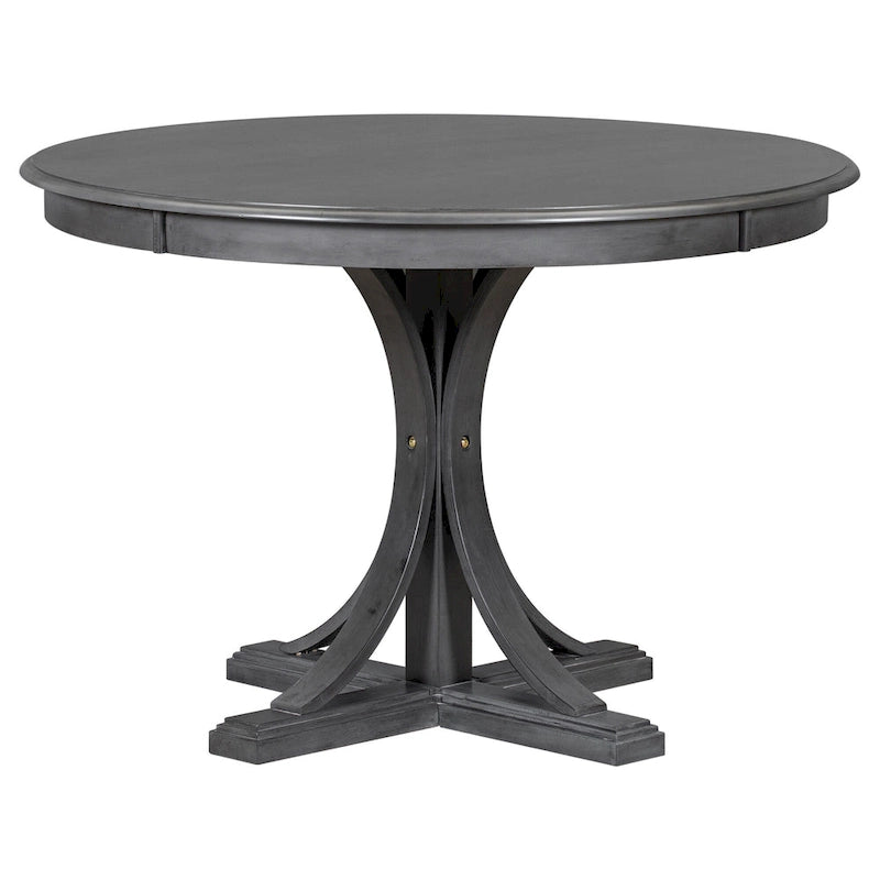 5-Piece Retro Round Dining Table Set Farmhouse Kitchen Dining Table Sets with Curved Trestle Table Legs for Dining Room