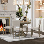 5-Piece Retro Round Dining Table Set Farmhouse Kitchen Dining Table Sets with Curved Trestle Table Legs for Dining Room