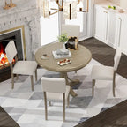 5-Piece Retro Round Dining Table Set Farmhouse Kitchen Dining Table Sets with Curved Trestle Table Legs for Dining Room