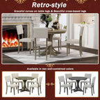 5-Piece Retro Round Dining Table Set Farmhouse Kitchen Dining Table Sets with Curved Trestle Table Legs for Dining Room