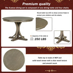 5-Piece Retro Round Dining Table Set Farmhouse Kitchen Dining Table Sets with Curved Trestle Table Legs for Dining Room