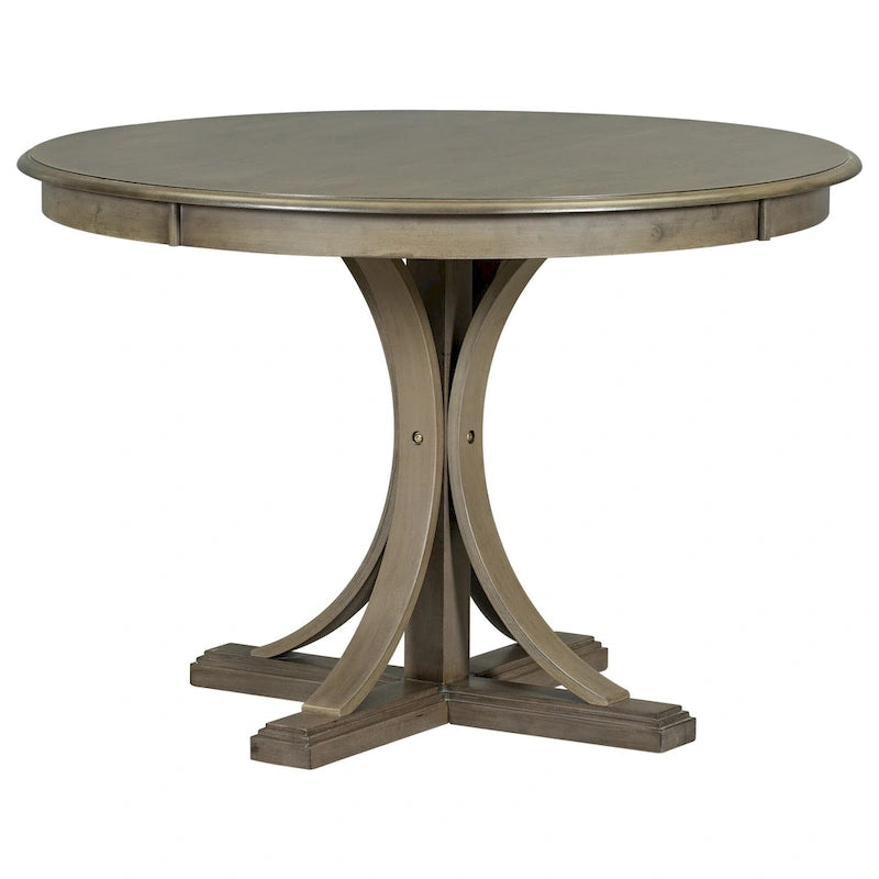 5-Piece Retro Round Dining Table Set Farmhouse Kitchen Dining Table Sets with Curved Trestle Table Legs for Dining Room
