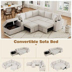 84.7 Chenille Sleeper Sectional Sofa with Storage & USB Ports