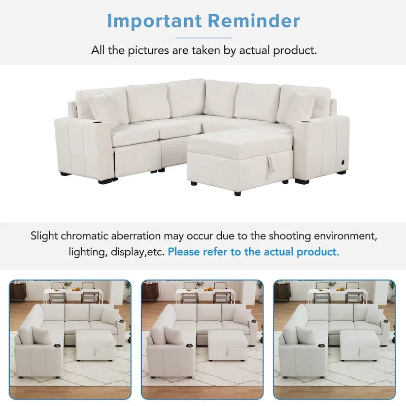 84.7 Chenille Sleeper Sectional Sofa with Storage & USB Ports