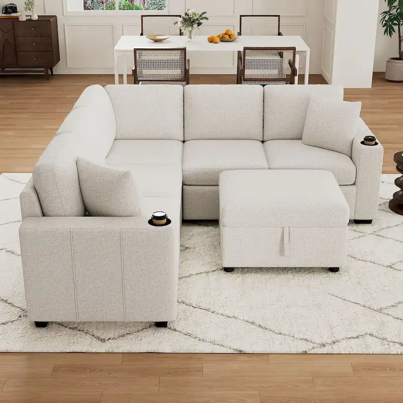 84.7 Chenille Sleeper Sectional Sofa with Storage & USB Ports