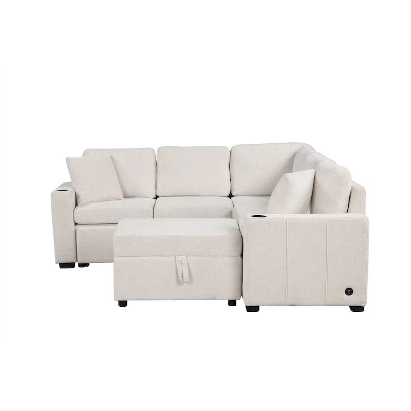 84.7 Chenille Sleeper Sectional Sofa with Storage & USB Ports