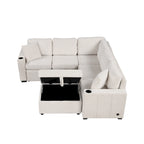 84.7 Chenille Sleeper Sectional Sofa with Storage & USB Ports