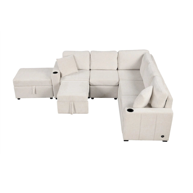 84.7 Chenille Sleeper Sectional Sofa with Storage & USB Ports