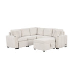 84.7 Chenille Sleeper Sectional Sofa with Storage & USB Ports