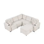 84.7 Chenille Sleeper Sectional Sofa with Storage & USB Ports