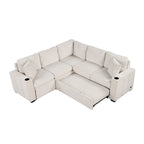 84.7 Chenille Sleeper Sectional Sofa with Storage & USB Ports