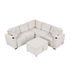 84.7 Chenille Sleeper Sectional Sofa with Storage & USB Ports