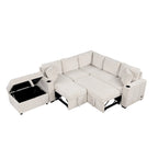 84.7 Chenille Sleeper Sectional Sofa with Storage & USB Ports
