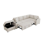 84.7 Chenille Sleeper Sectional Sofa with Storage & USB Ports