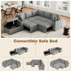 84.7 Chenille Sleeper Sectional Sofa with Storage & USB Ports