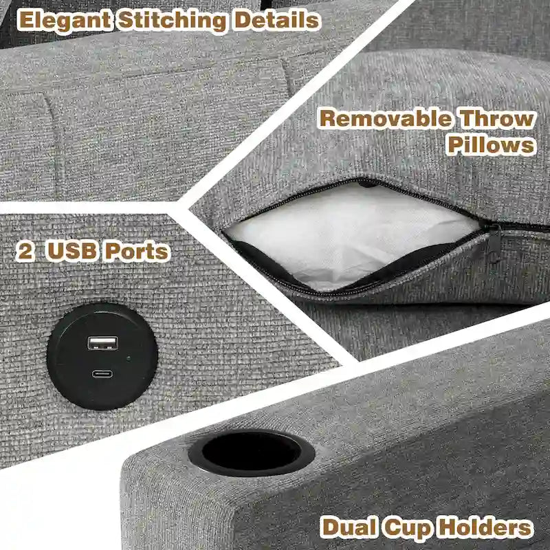 84.7 Chenille Sleeper Sectional Sofa with Storage & USB Ports