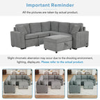 84.7 Chenille Sleeper Sectional Sofa with Storage & USB Ports