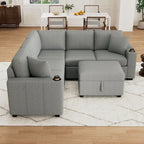 84.7 Chenille Sleeper Sectional Sofa with Storage & USB Ports