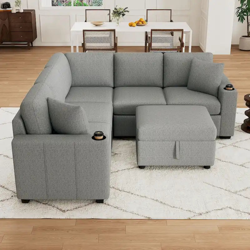 84.7 Chenille Sleeper Sectional Sofa with Storage & USB Ports