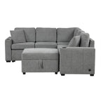 84.7 Chenille Sleeper Sectional Sofa with Storage & USB Ports