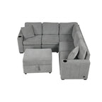 84.7 Chenille Sleeper Sectional Sofa with Storage & USB Ports
