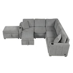84.7 Chenille Sleeper Sectional Sofa with Storage & USB Ports