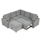 84.7 Chenille Sleeper Sectional Sofa with Storage & USB Ports