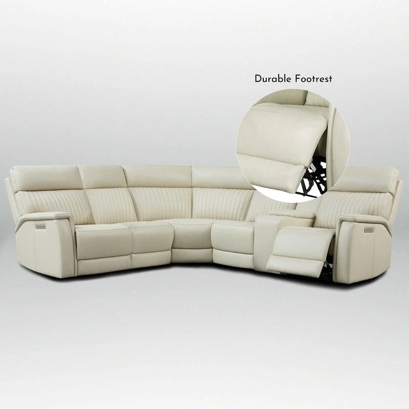 Canapé d'angle inclinable électrique en cuir véritable avec console, appui-tête réglable, ports USB et USB-C, 1 fauteuil sans accoudoirs électrique