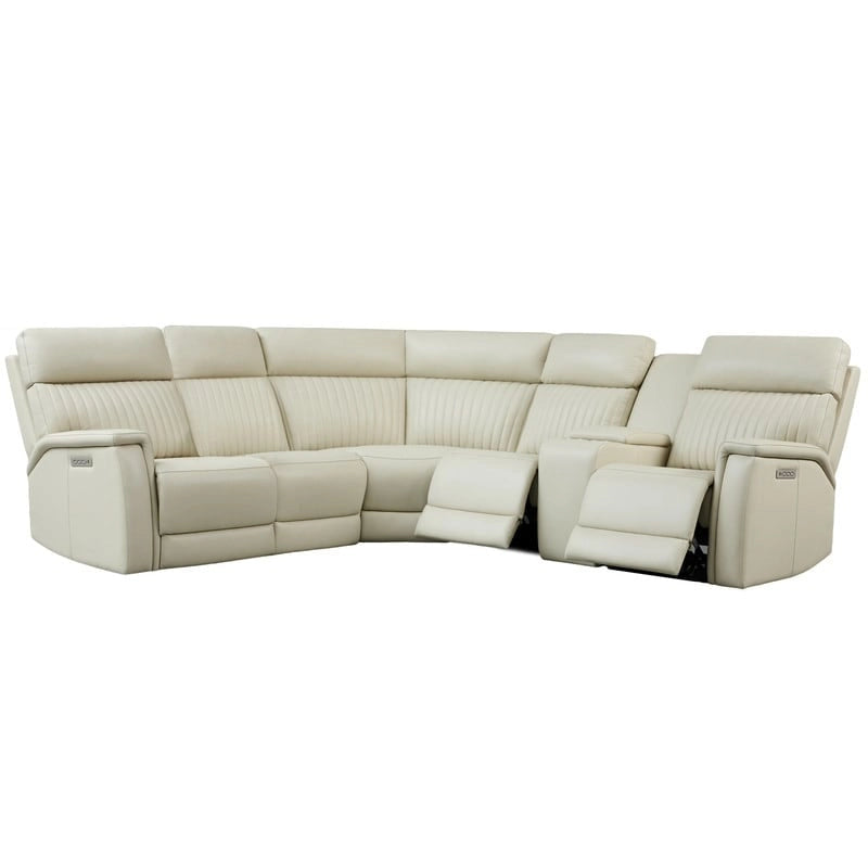 Canapé d'angle inclinable électrique en cuir véritable avec console, appui-tête réglable, ports USB et USB-C, 1 fauteuil sans accoudoirs électrique