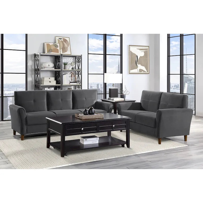 Brown Velvet Upholstery 1Pc Comfort Loveseat Plush Seatbacks Tufted Detail Solid Wood Frame Modern Living Room Furniture