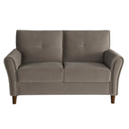 Brown Velvet Upholstery 1Pc Comfort Loveseat Plush Seatbacks Tufted Detail Solid Wood Frame Modern Living Room Furniture